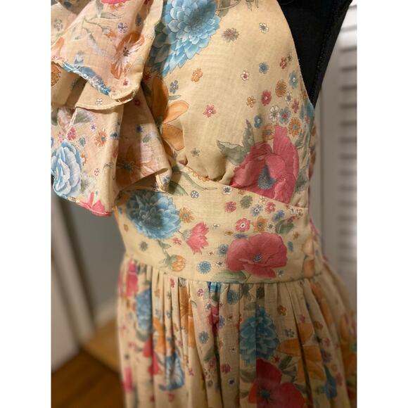 1970s Vintage Denise Are There Floral Halter Maxi Dress Ruffled Small Medium Jr - Picture 8 of 11